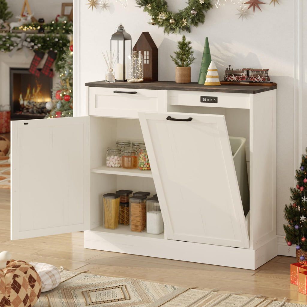 Off-White Tilt Out Trash Can Cabinet D8074