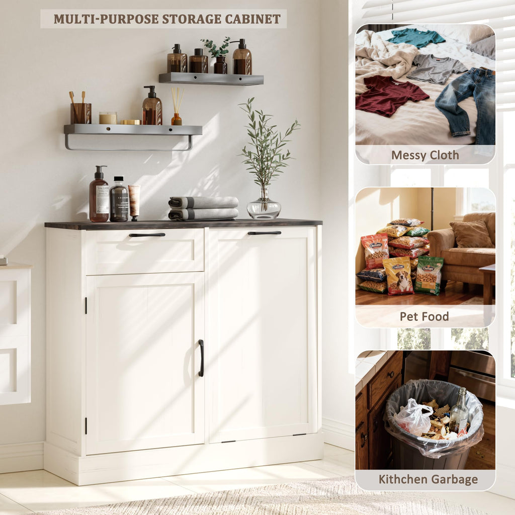 Off-White Tilt Out Trash Can Cabinet D8074