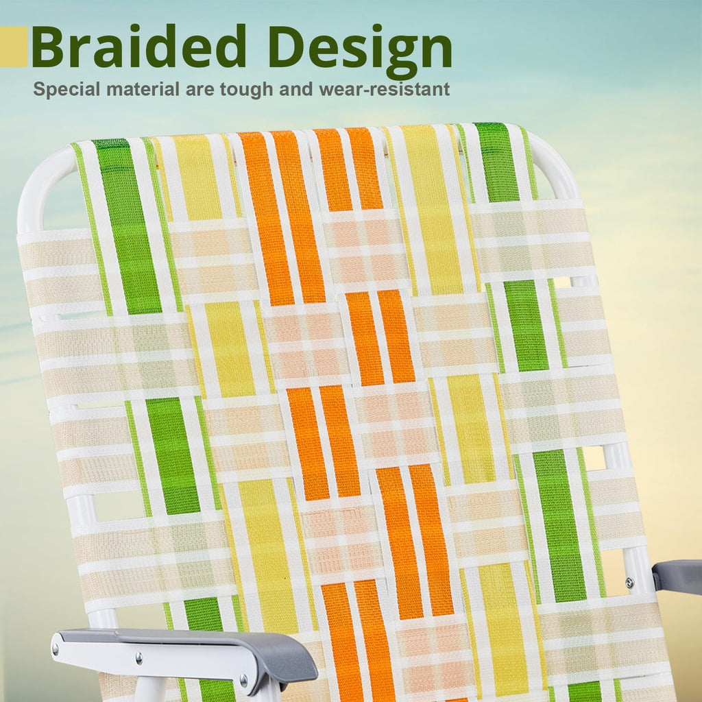 Set of 2 Webbed Folding Beach Chairs Yellow & Green G393