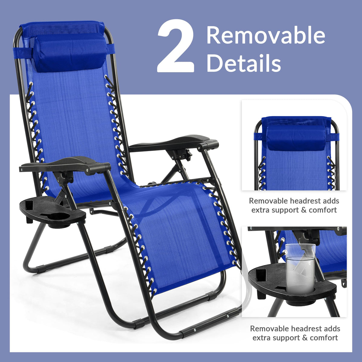 Zero Gravity Chair Set of 2 with Cup Holder Blue U248