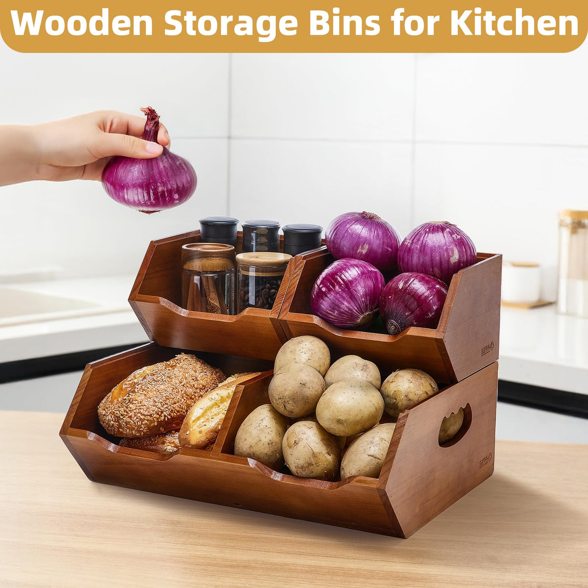 Wood 2-tier Stackable Pantry Organizer H962755