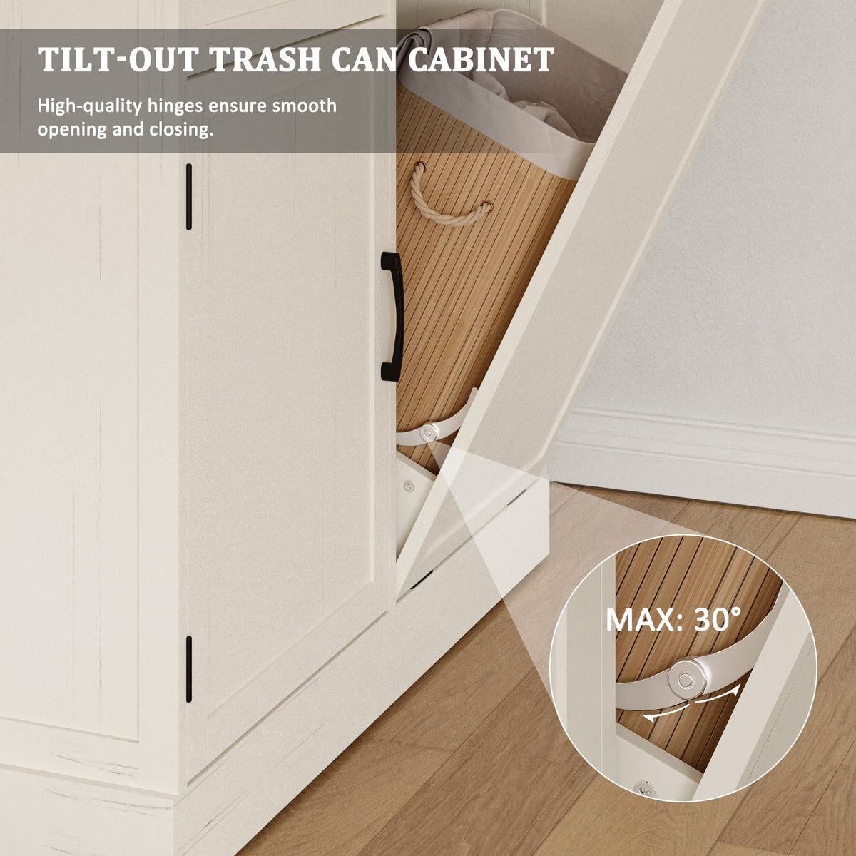 Off-White Tilt Out Trash Can Cabinet D8074