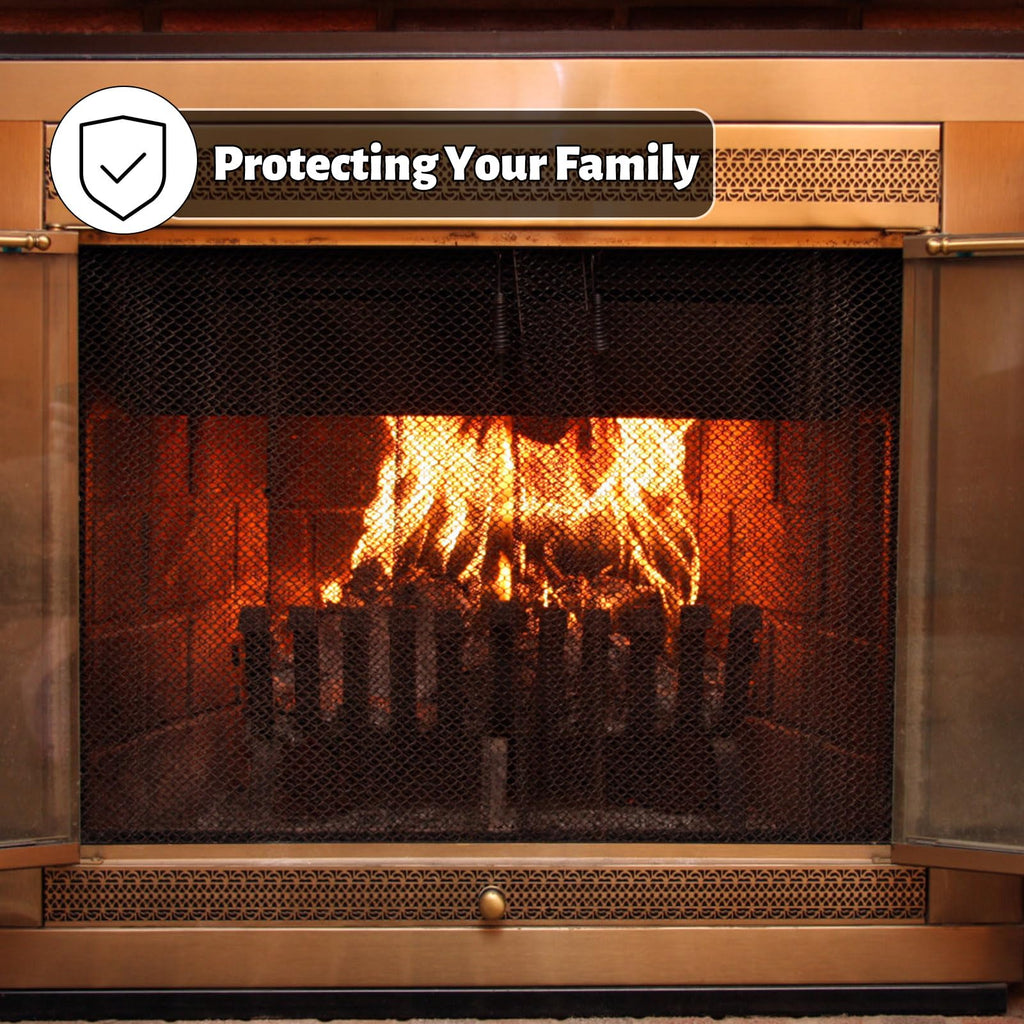2 Pack Black Metal Fireplace Mesh Screen Curtain U849893