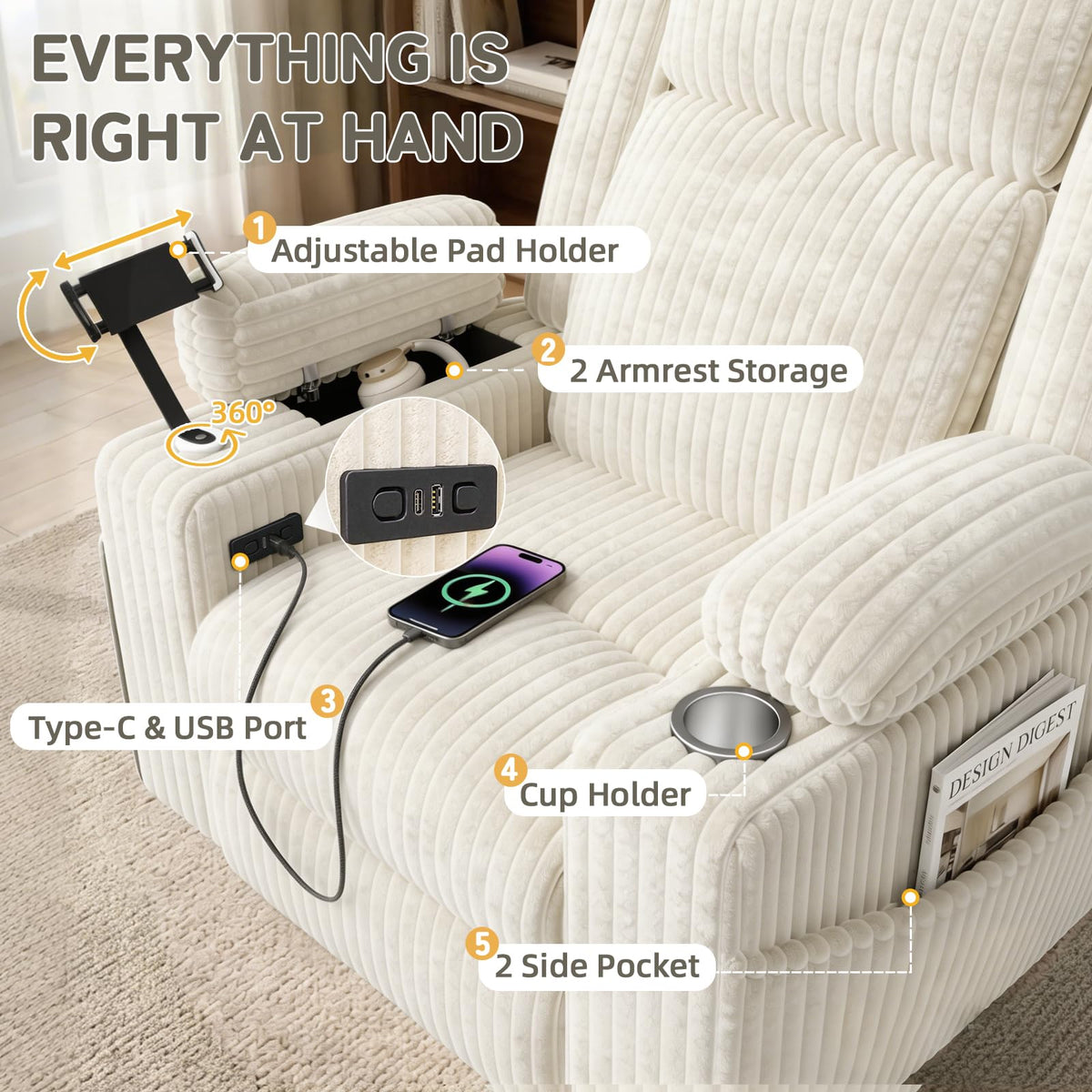 Oversized Swivel Rocker Recliner with Massage and Heat C325613