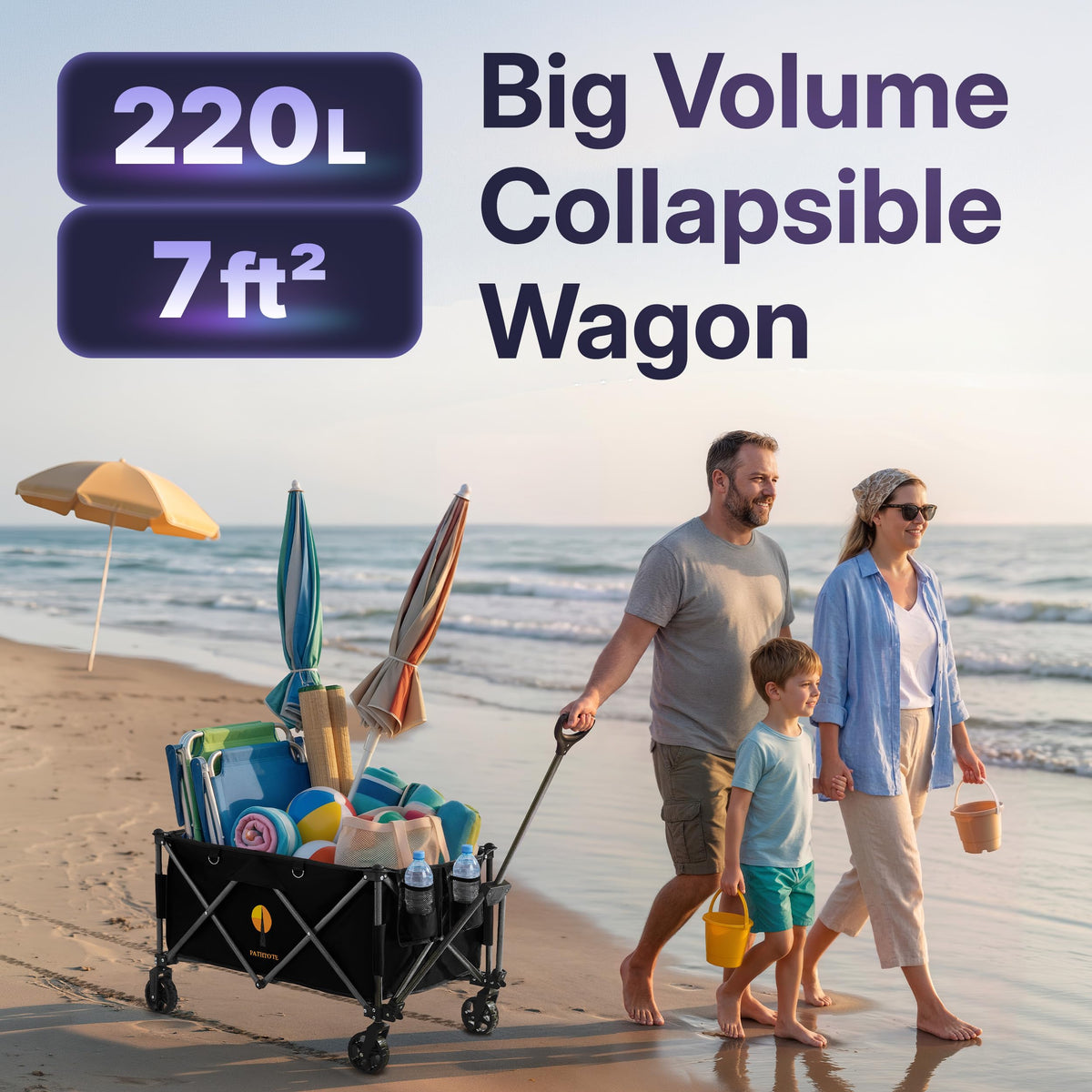 39" Collapsible Wagon with All-Terrain Wheels, 460 lbs Foldable Cart, Black H7899