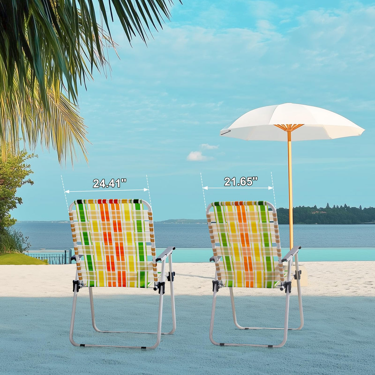 Set of 2 Webbed Folding Beach Chairs Yellow & Green G393