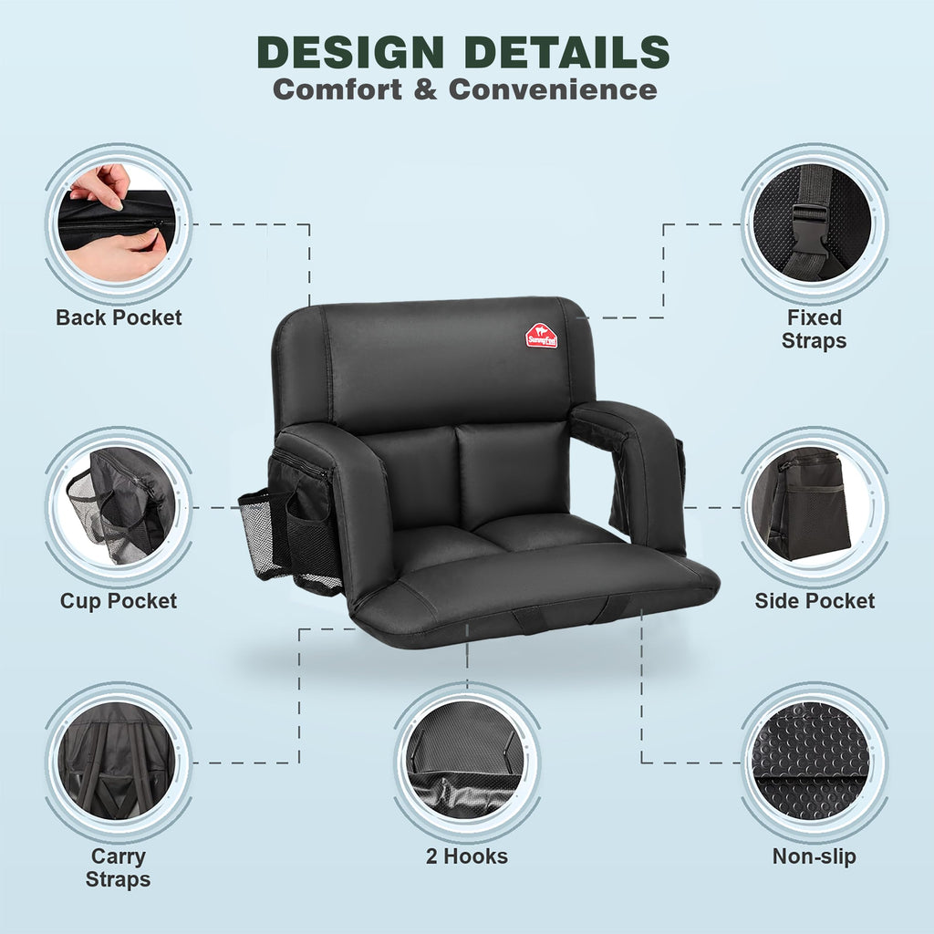 4.7" Thick Cushion 6 Reclining Positions Stadium Seat with Back Support G8430
