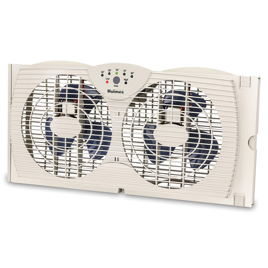 White Dual Blade Digital Window Fan with Programmable Thermostat Control R61712