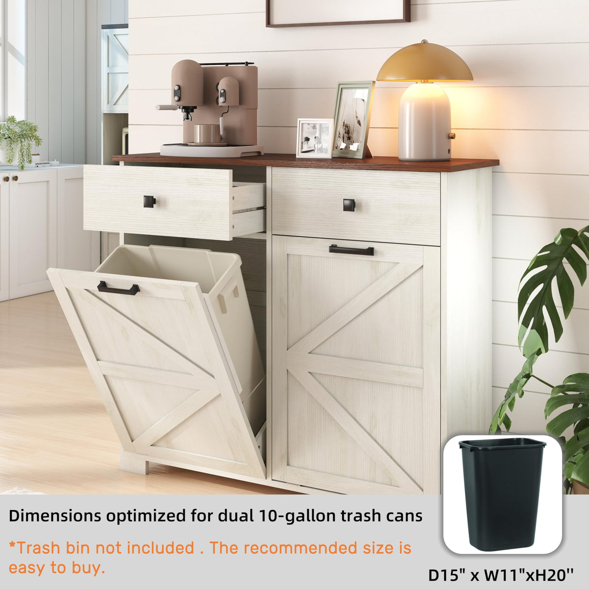 20 Gallon Double Tilt-Out Trash Can Cabinet White G5547