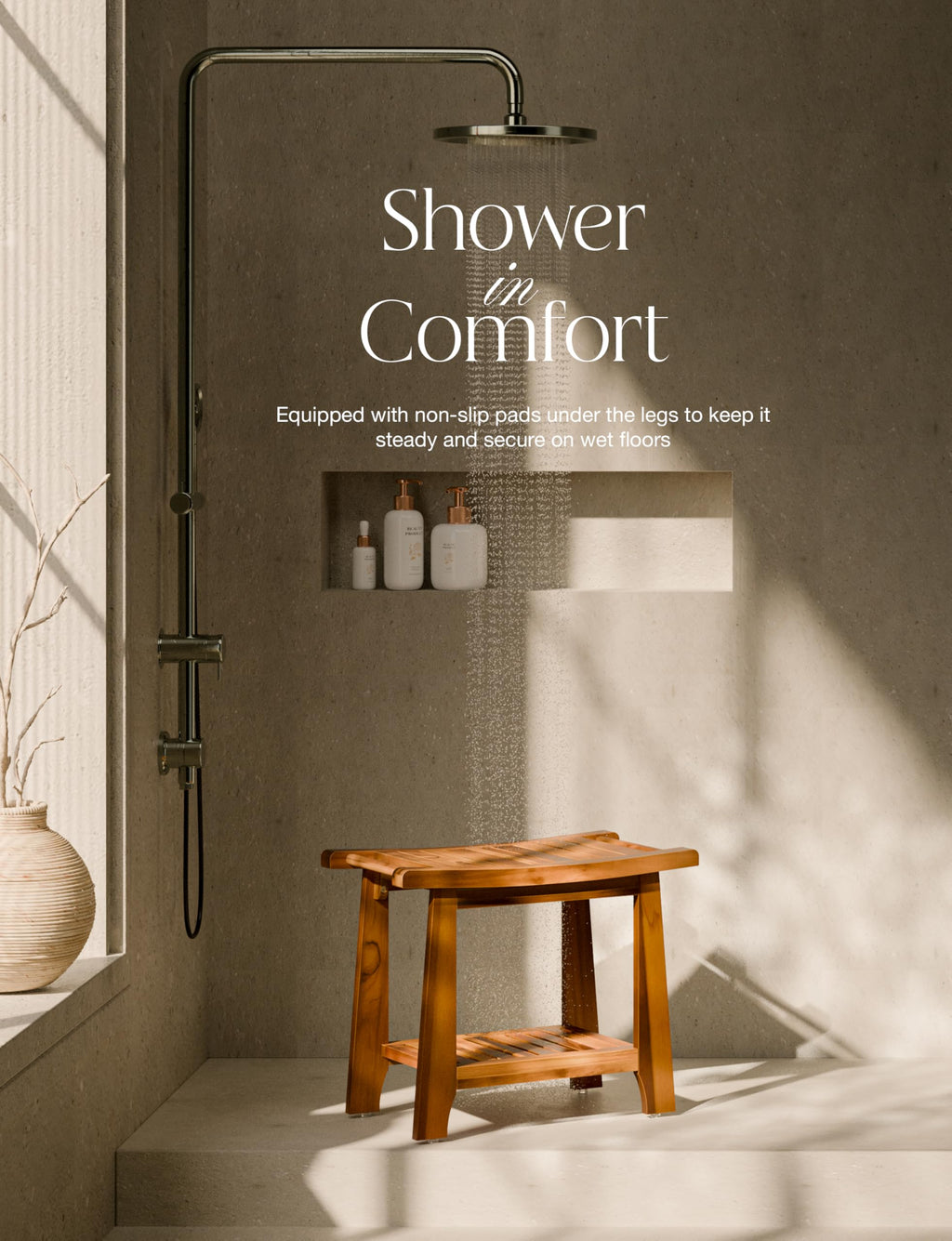 Teak Shower Bench with Shelf L557