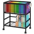 Black 2-Tier Rolling Metal File Cart with Storage Shelf H992343