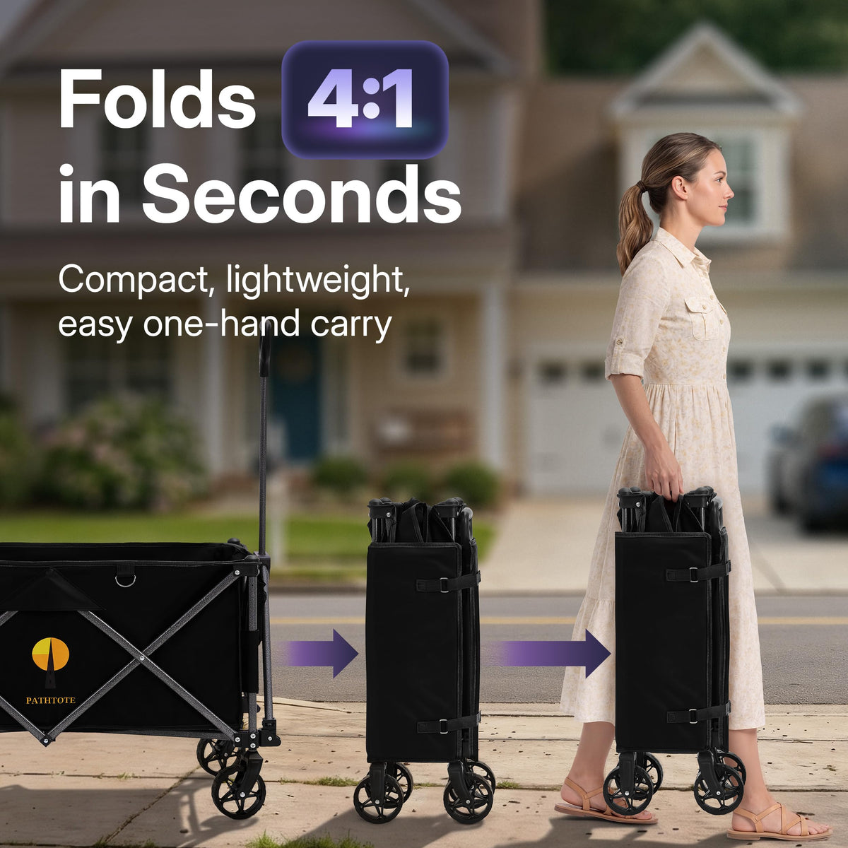 39" Collapsible Wagon with All-Terrain Wheels, 460 lbs Foldable Cart, Black H7899