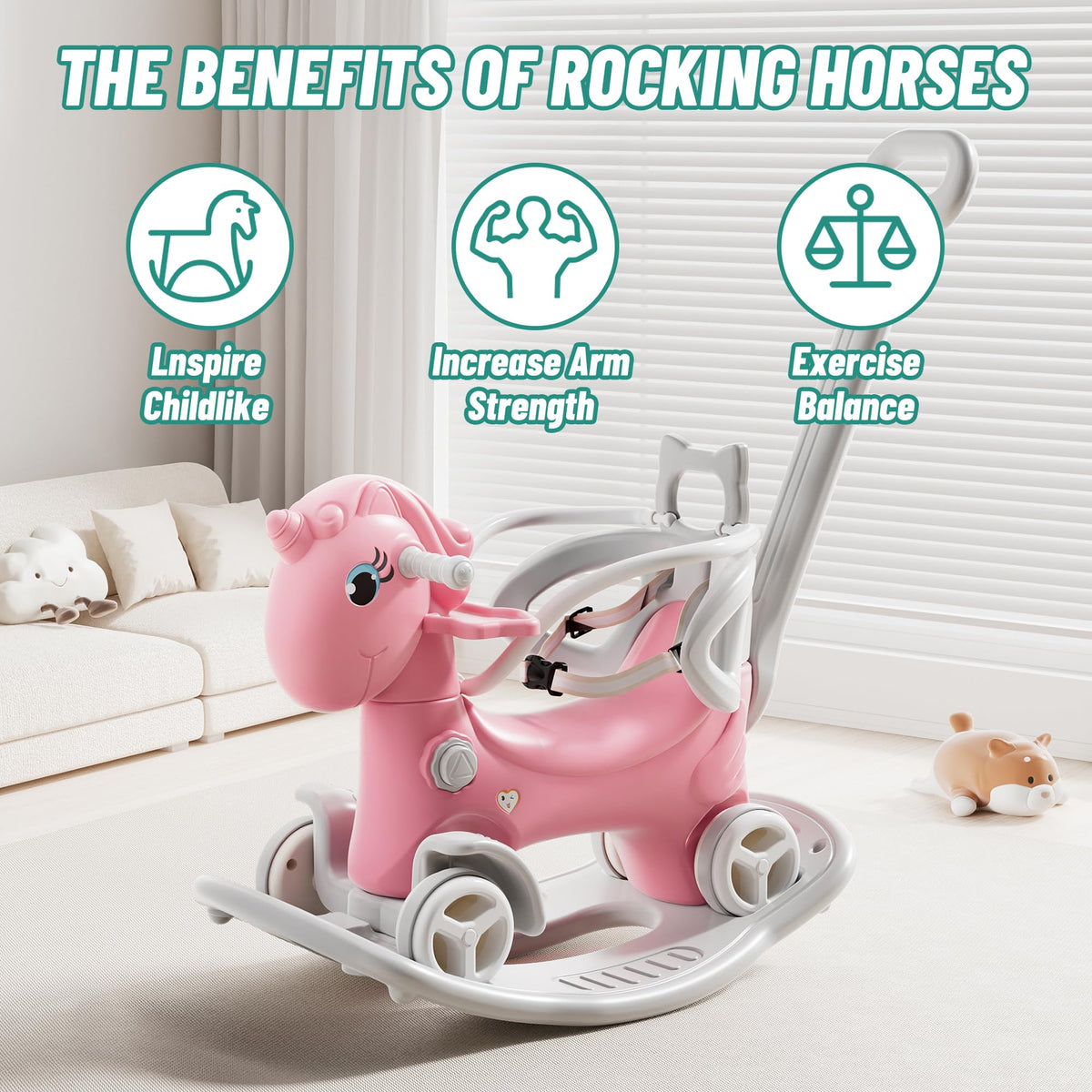 4 in 1 Rocking Horse with Push Handle and Balance Board Y848