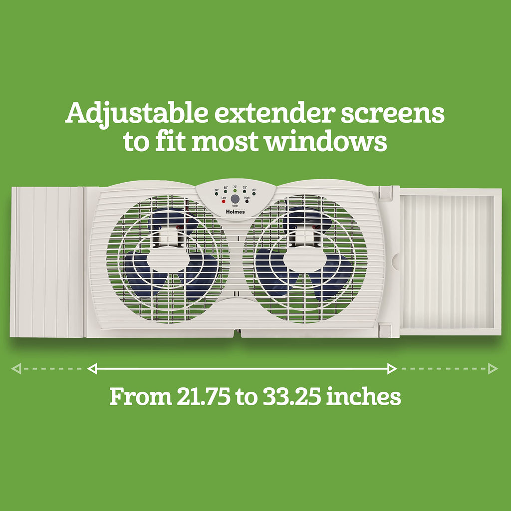 White Dual Blade Digital Window Fan with Programmable Thermostat Control R61712