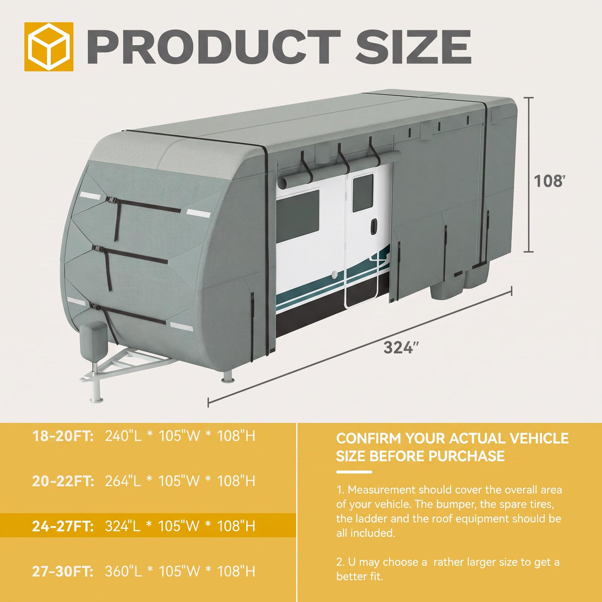 24-27ft 5 Layers Waterproof RV Cover with Tire Covers V77430