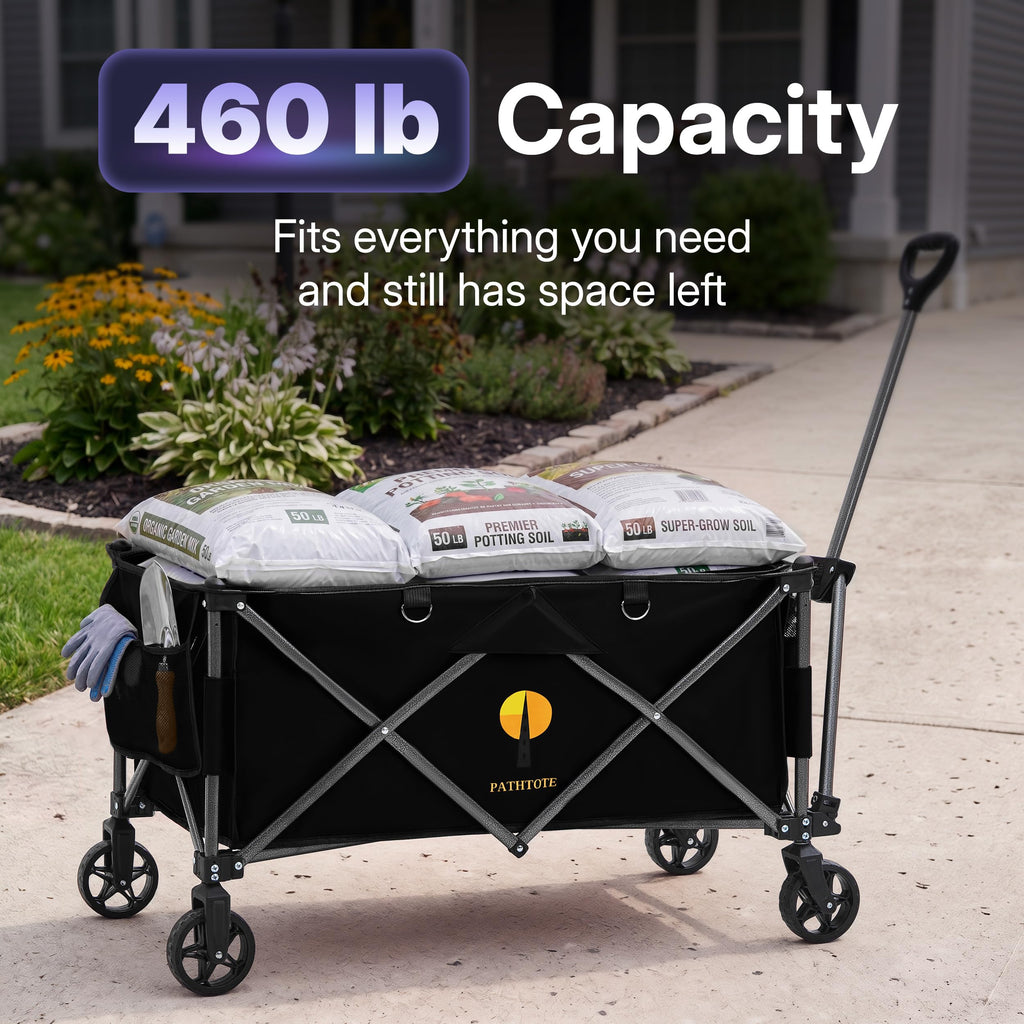 39" Collapsible Wagon with All-Terrain Wheels, 460 lbs Foldable Cart, Black H7899