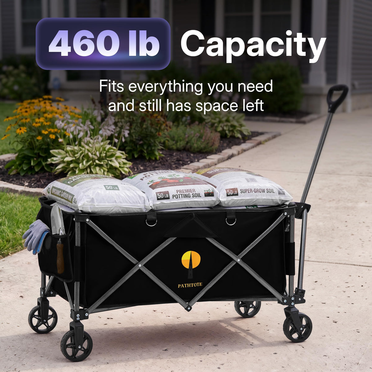 39" Collapsible Wagon with All-Terrain Wheels, 460 lbs Foldable Cart, Black H7899