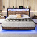 Full Size Metal Bed Frame with Storage Headboard and LED Lights K8912