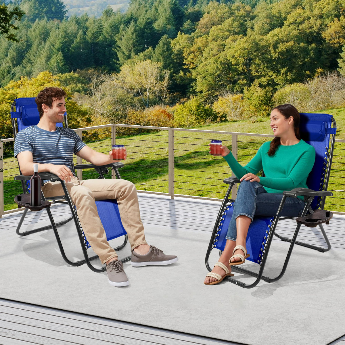 Zero Gravity Chair Set of 2 with Cup Holder Blue U248