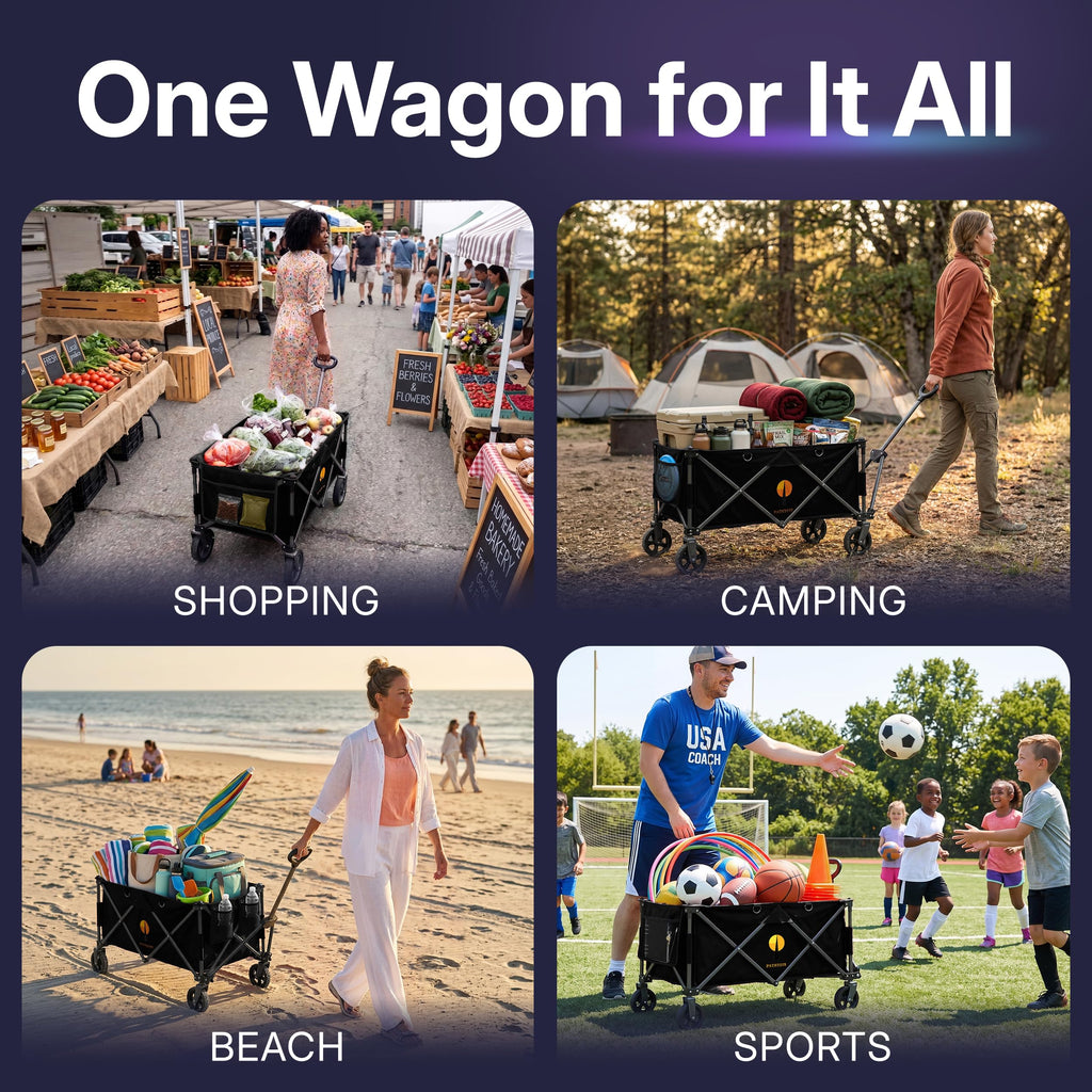 39" Collapsible Wagon with All-Terrain Wheels, 460 lbs Foldable Cart, Black H7899