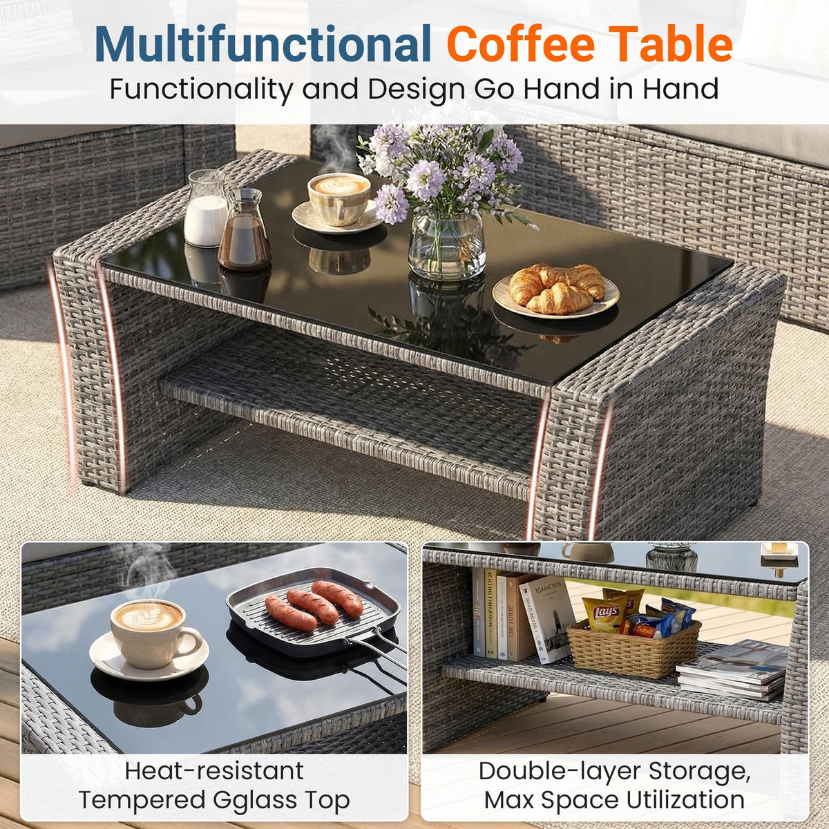 4 Piece Outdoor Wicker Patio Furniture Set D951382
