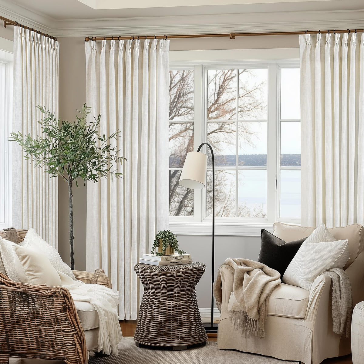 Natural Extra Wide Pinch Pleat 102 Inch Curtains I3678