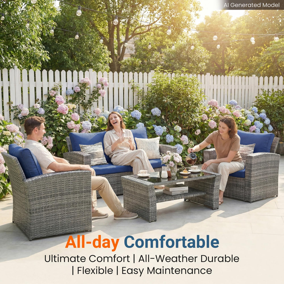 4 Piece Outdoor Wicker Patio Furniture Set D951382