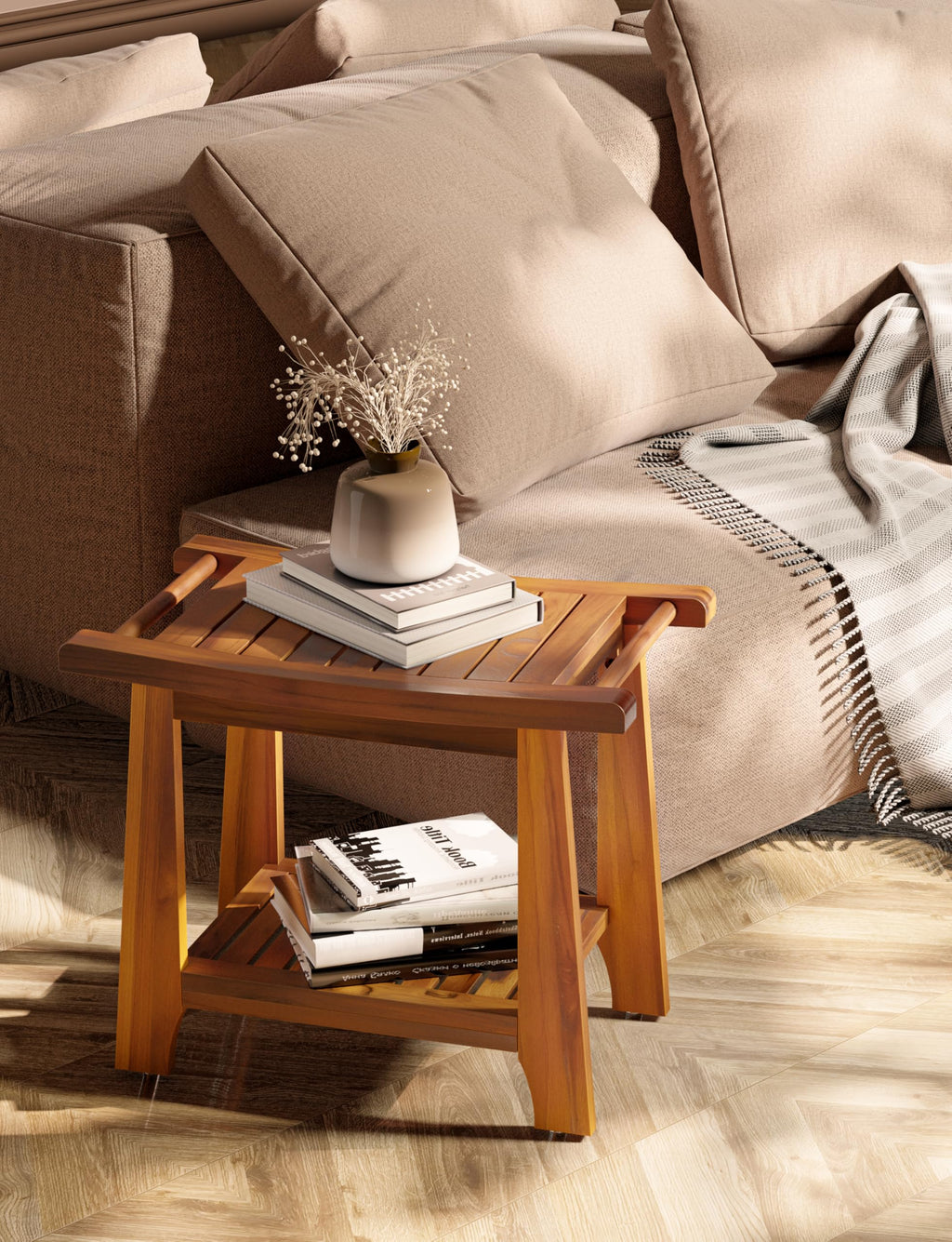 Teak Shower Bench with Shelf L557