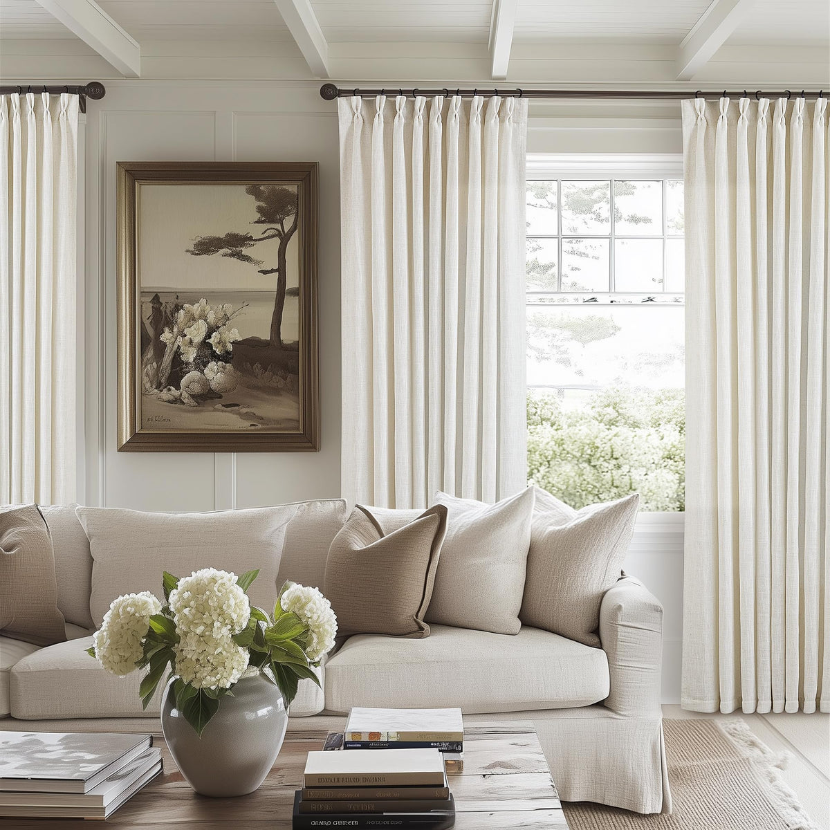 Natural Extra Wide Pinch Pleat 102 Inch Curtains I3678