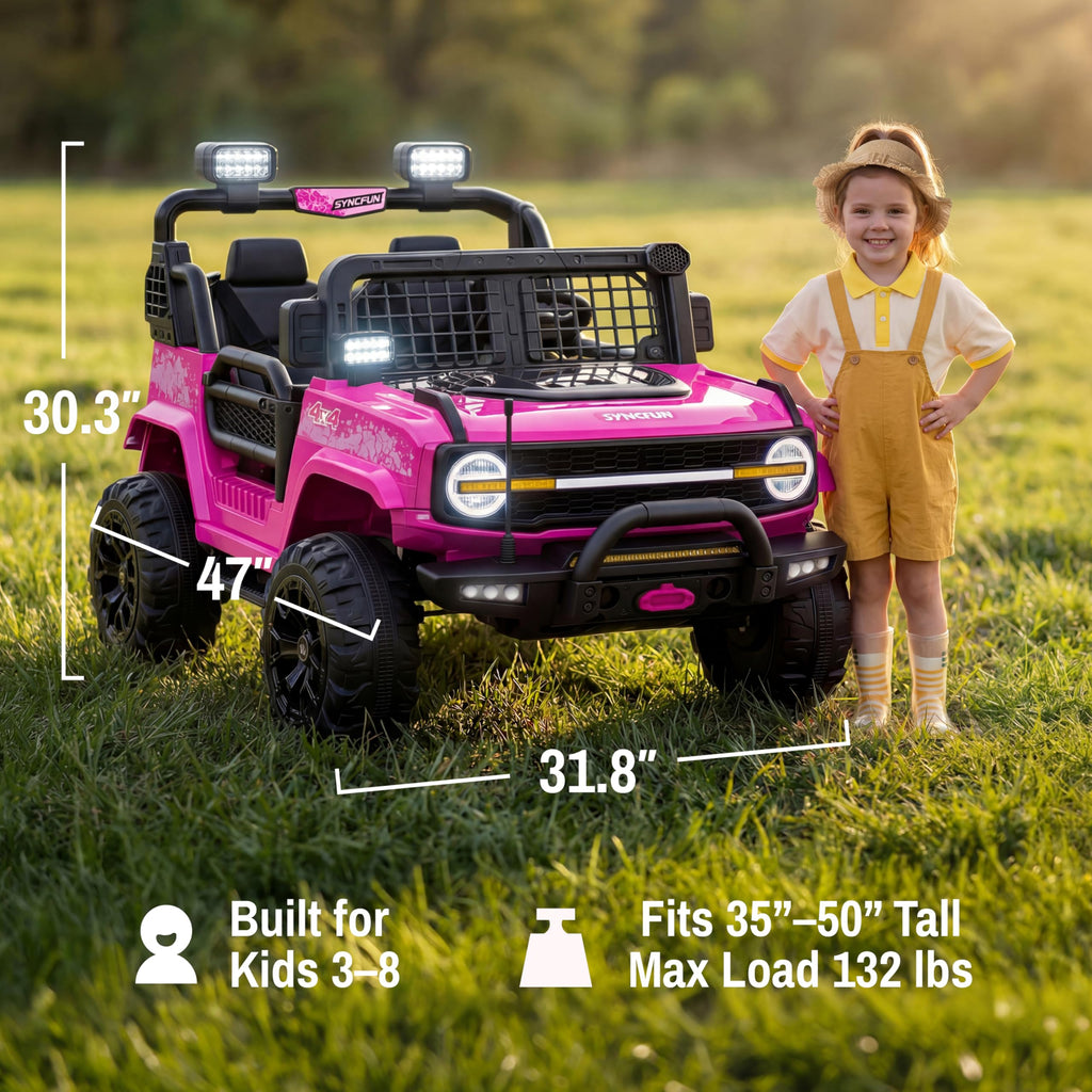 24V 2 Seater Ride On Car with Remote Control, 3 Speed Settings, All-Terrain Tires, LED Lights & Bluetooth Music, Up to 132 lbs, Pink K947