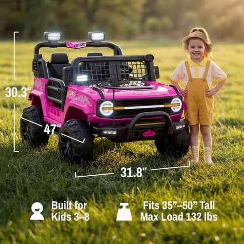 24V 2 Seater Ride On Car with Remote Control, 3 Speed Settings, All-Terrain Tires, LED Lights & Bluetooth Music, Up to 132 lbs, Pink K947