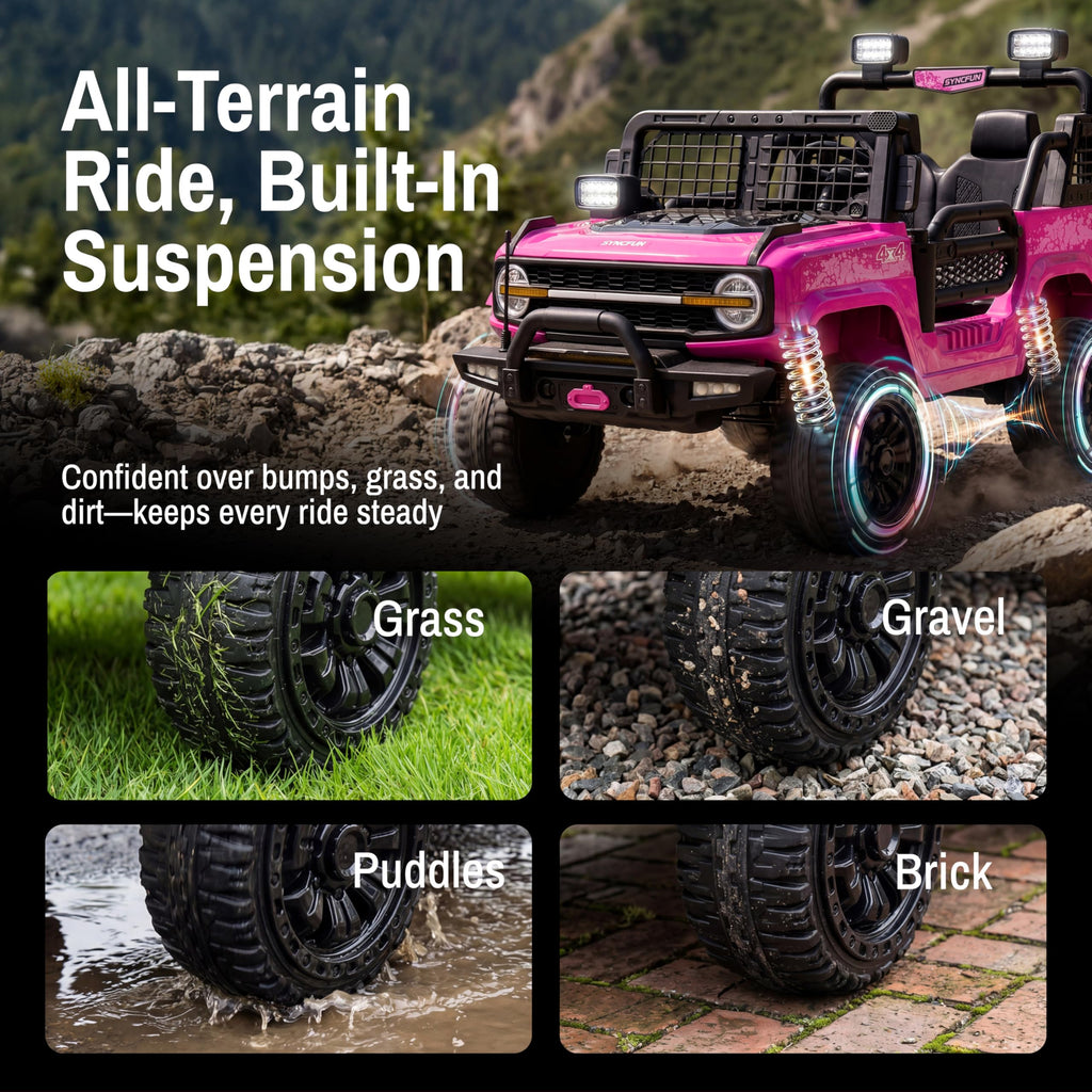 24V 2 Seater Ride On Car with Remote Control, 3 Speed Settings, All-Terrain Tires, LED Lights & Bluetooth Music, Up to 132 lbs, Pink K947